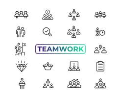 Teamwork line icons set. Businessman outline icons collection. Work group and human resources. Business teamwork, human resources, meeting, partnership, meeting, work group, success - stock vector. vector