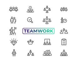 trabajo en equipo línea íconos colocar. empresario contorno íconos recopilación. trabajo grupo y humano recursos. negocio trabajo en equipo, humano recursos, reunión, camaradería, reunión, trabajo grupo, éxito - valores vector. vector