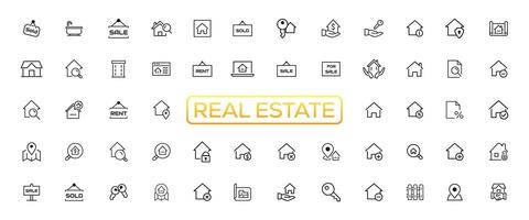 Real Estate minimal thin line web icon set. Included the icons as realty, property, mortgage, home loan and more. Outline icons collection. Simple vector illustration