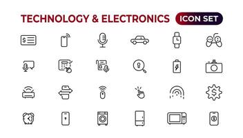 Technology and Electronics and Devices web icons in line style. Device, phone, laptop, communication, smartphone, ecommerce. Vector illustration.