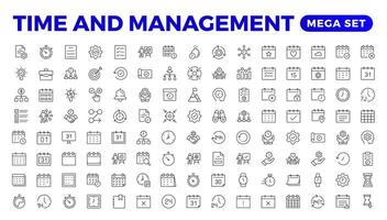 Business and management line icons set. Management icon collection. Project management icon collection. Time management and planning concept. Outline icon set. vector