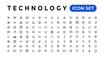 Device and Information technology line icons collection. Big UI icon set in a flat design. Thin outline icons pack vector