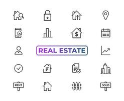 Real Estate minimal thin line web icon set. Included the icons as realty, property, mortgage, home loan and more. Outline icons collection. Simple vector illustration