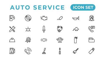 Auto service and car garage Set of thin line web icon set, simple outline icons collection, Pixel Perfect icons, Simple vector illustration.