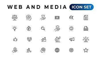 paquete de iconos de audio y video. conjunto de iconos de línea delgada. conjunto de colección de iconos planos. iconos vectoriales simples vector