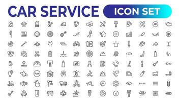 Car service icon set with editable stroke and white background. Auto service, car repair icon set. Car service and garage. vector