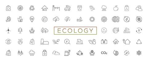 eco simpático relacionado Delgado línea icono conjunto en mínimo estilo. lineal ecología iconos ambiental sustentabilidad sencillo símbolo vector