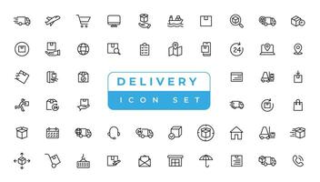 Logistics icon set. Containing distribution, transportation, delivery, cargo, freight, route planning, supply chain, export and import icons. Delivery line icons set. Shipping icon collection Vector