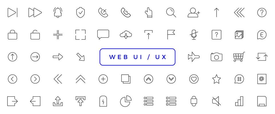 Set of outline ui and ux icons. Minimalist thin linear web icon set