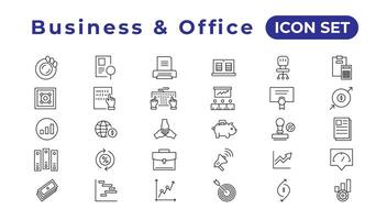 Business strategy set of web icons in line style. Business solutions icons for web and mobile app. Action List, research, solution, team, marketing, startup, advertising, business process vector