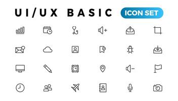 Basic User Interface Essential Set. ui ux Line Outline Icons. For App, Web, Print. Editable Stroke. vector