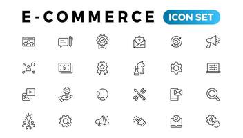 E-commerce icon set. Online shopping and delivery elements. E-business symbol. Icons vector collection.