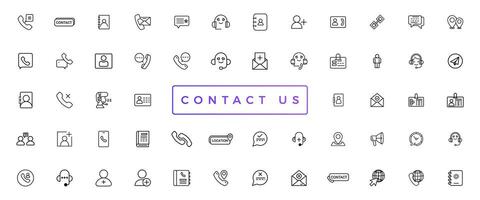 Contact Us web icons in line style. Web and mobile icon. Chat, support, message, phone. Vector illustration