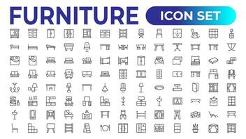 Furniture black icons Vector set. Furniture illustration symbol collection flat Set of thin line web icon set, simple outline icons collection, Pixel Perfect icons, Simple vector illustration.