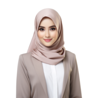 ai gegenereerd portret van mooi bedrijf moslim vrouw geïsoleerd Aan transparant achtergrond png