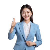 ai genererad företag asiatisk kvinna med tumme upp gest isolerat på transparent bakgrund png