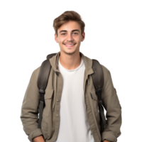 AI generated University young man student carrying backpack isolated on transparent background png