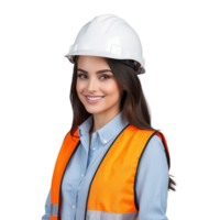 AI generated Female engineer with helmet and safety vest isolated on transparent background png