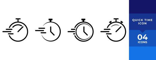 Timer icons set. Quick time or deadline icon. Express service symbol. Countdown timer and stopwatch icons isolated on white. Vector illustration.