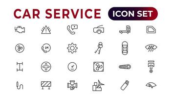 Car service icon set with editable stroke and white background. Auto service, car repair icon set. Car service and garage. vector