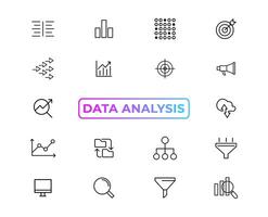 Big data analysis thin line icon set. Data processing outline pictograms for website and mobile app GUI. Digital analytics simple UI, UX vector icons