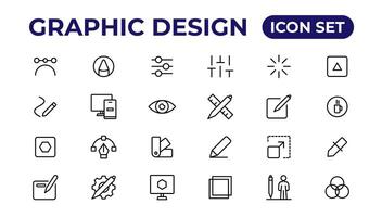 Thin line icons of graphic design. Simple linear icons in a modern style flat, Creative Process. Graphic design, creative package. vector