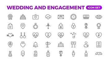 Simple Set of Minimal Wedding Related Vector Line Icons. The wedding outline icon set includes thin line rose, candle, marriage, bouquet, groom, tent, dove icons for report, presentation, and diagram.