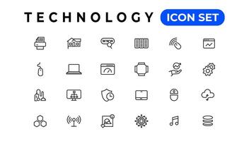 dispositivo y información tecnología línea íconos recopilación. grande ui icono conjunto en un plano diseño. Delgado contorno íconos paquete vector