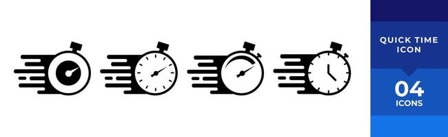 Timer icons set. Quick time or deadline icon. Express service symbol. Countdown timer and stopwatch icons isolated on white. Vector illustration.