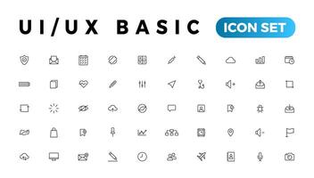 Basic User Interface Essential Set. ui ux Line Outline Icons. For App, Web, Print. Editable Stroke. vector