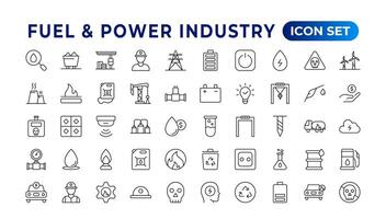 Oil and gas - thin line web icon set. Energy and Industry icon set. Industrial icons. Energy icon collection. Line icons collection. renewable energy, alternative sources of energy. Outline icon set. vector