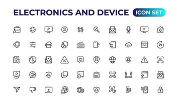 Electronics and device lines icon set. Electronic devices and gadgets, computer, equipment and electronics. Computer monitor, smartphone, tablet and laptop sumbol collection. vector