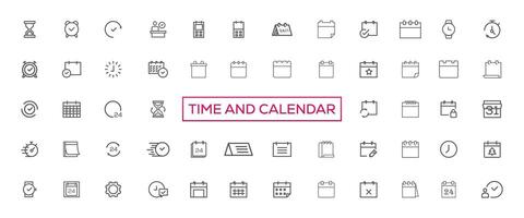 hora y reloj, calendario, Temporizador línea iconos vector lineal icono conjunto