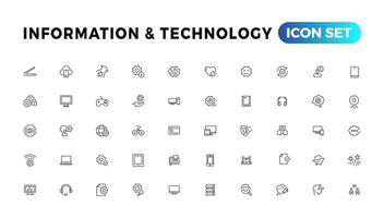 dispositivo y información tecnología línea íconos recopilación. grande ui icono conjunto en un plano diseño. Delgado contorno íconos paquete vector