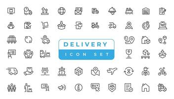 Logistics icon set. Containing distribution, cargo, freight, route planning, supply chain, export and import icons. Delivery line icons set. Shipping icon collection Vector