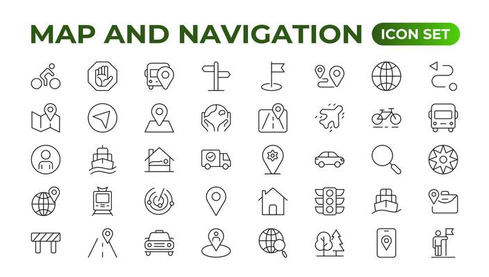 Navigation Line Icons vector. symbol of map location. Map place marker. pointer GPS location symbol.