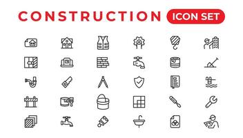 Build and construction thin line icons vector