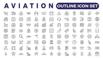 Simple Outline Set of aviation icons. Linear style icons pack vector