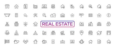 Real Estate minimal thin line web icon set. Included the icons as realty, property, mortgage, home loan and more. Outline icons collection. Simple vector illustration