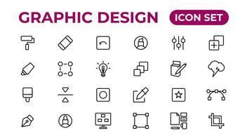 Thin line icons of graphic design. Simple linear icons in a modern style flat, Creative Process. Graphic design, creative package. vector