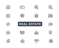 Real Estate minimal thin line web icon set. Included the icons as realty, property, mortgage, home loan and more. Outline icons collection. Simple vector illustration