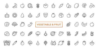 Fruits and vegetables icons set. Vector line icons, modern linear design graphic elements, outline symbols