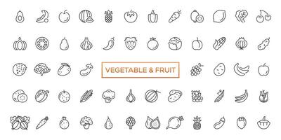 Fruits and vegetables icons set. Vector line icons, modern linear design graphic elements, outline symbols