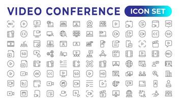 Video Conference icon Set. Collection of linear simple web icons. vector