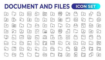 Set of file and document Icons. Simple line art style icons pack. Vector illustration.