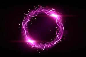 Pink Circle Lightning Ring with Sparks Effect, Vector Illustration