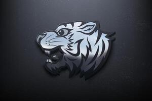 Tiger 3D Logo Design, Shiny Mockup Logo with Textured Wall. Realistic Vector, Vector Illustration