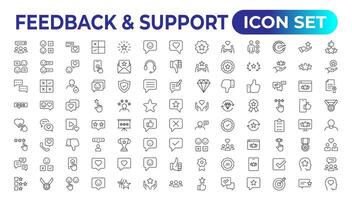 Feedback and Support - Outline Icon Collection. Thin Line Set contains such Icons as Online Help, Helpdesk, Quick Response, Feedback and more. Simple web icons set. vector