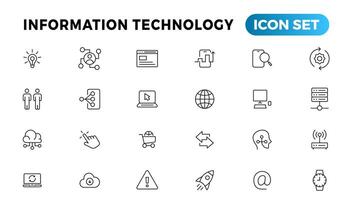 Information technology line icons collection. Big UI icon set in a flat design. Thin outline icons pack vector