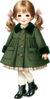 AI generated Vintage Styled Little Girl in Green Coat and Boots png